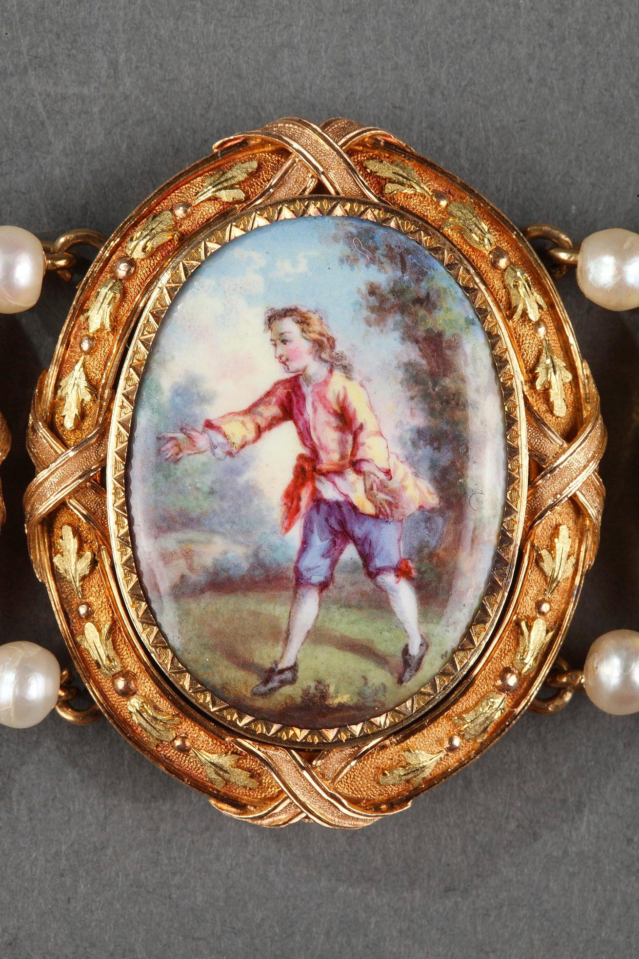 Women's or Men's Gold and Enamel Bracelet, Mid-19th Century For Sale