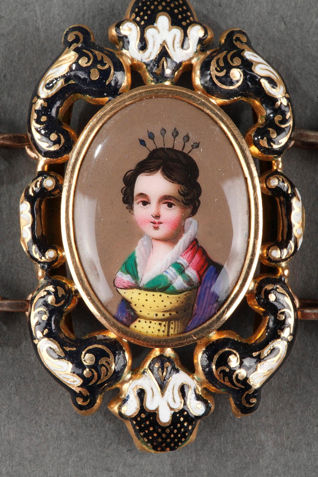 Women's Gold and Enamel Bracelet, Mid-19th Century For Sale