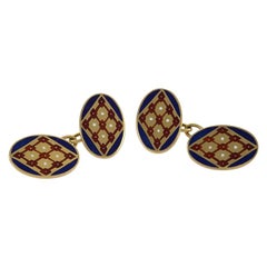 Gold and Enamel Cuff Links