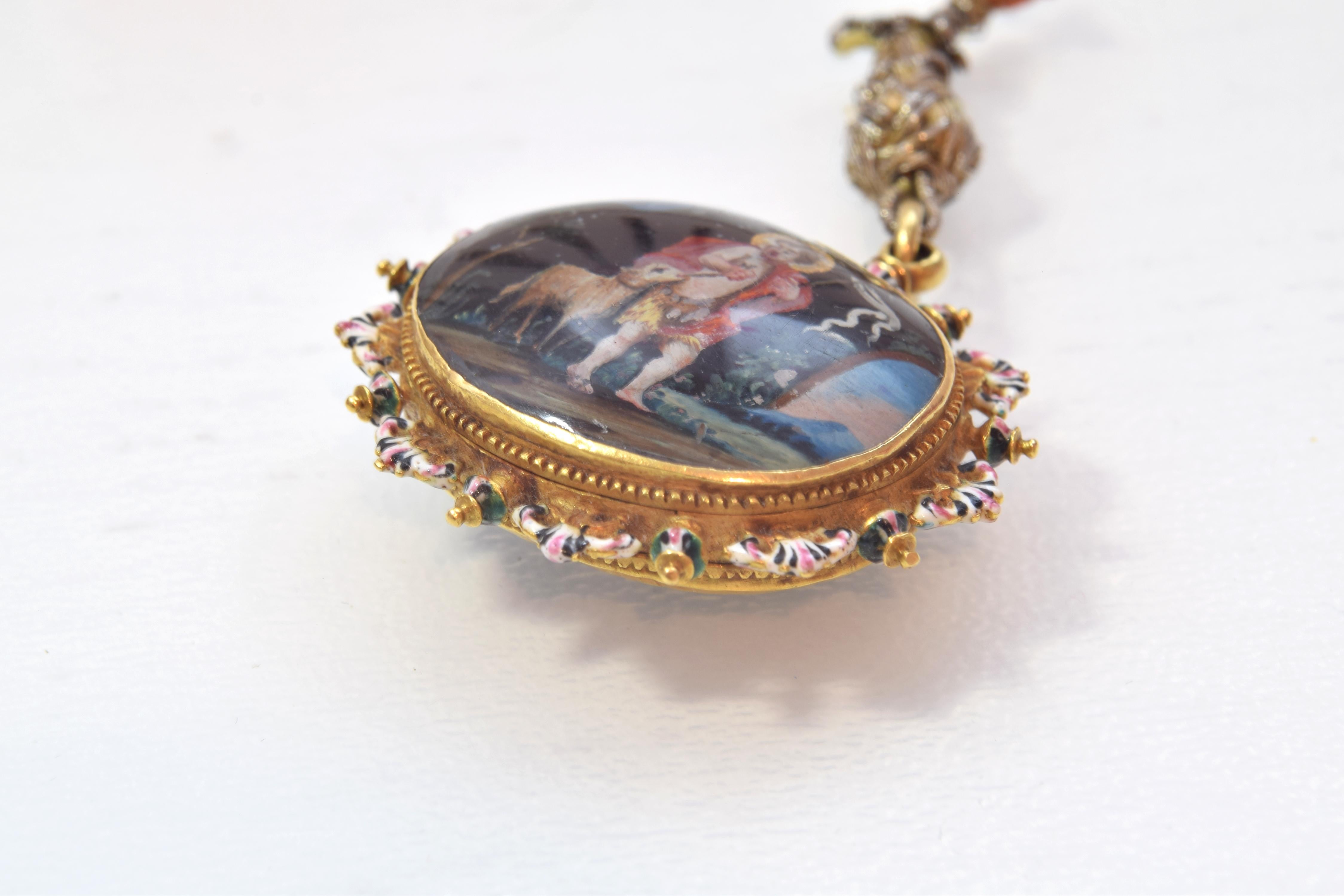 Baroque Gold and Enamel Devotional Pendant or Reliquary, Mallorca School, Spain