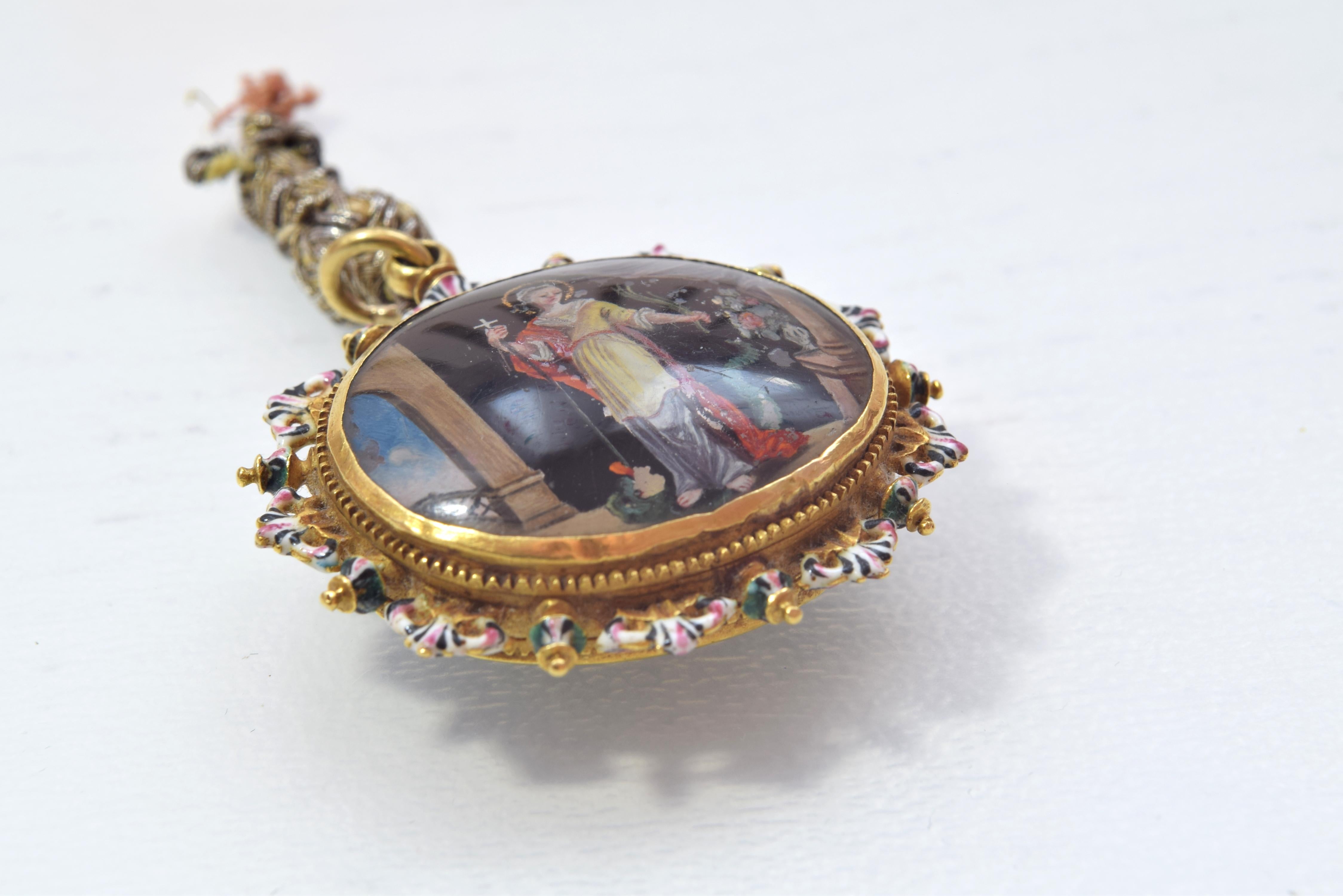 Spanish Gold and Enamel Devotional Pendant or Reliquary, Mallorca School, Spain