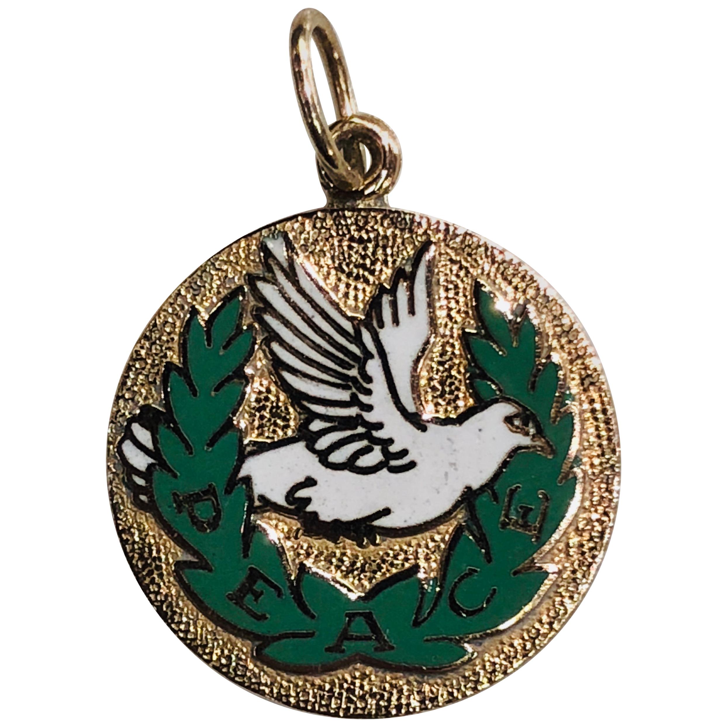 Gold and Enamel Dove and Peace Charm