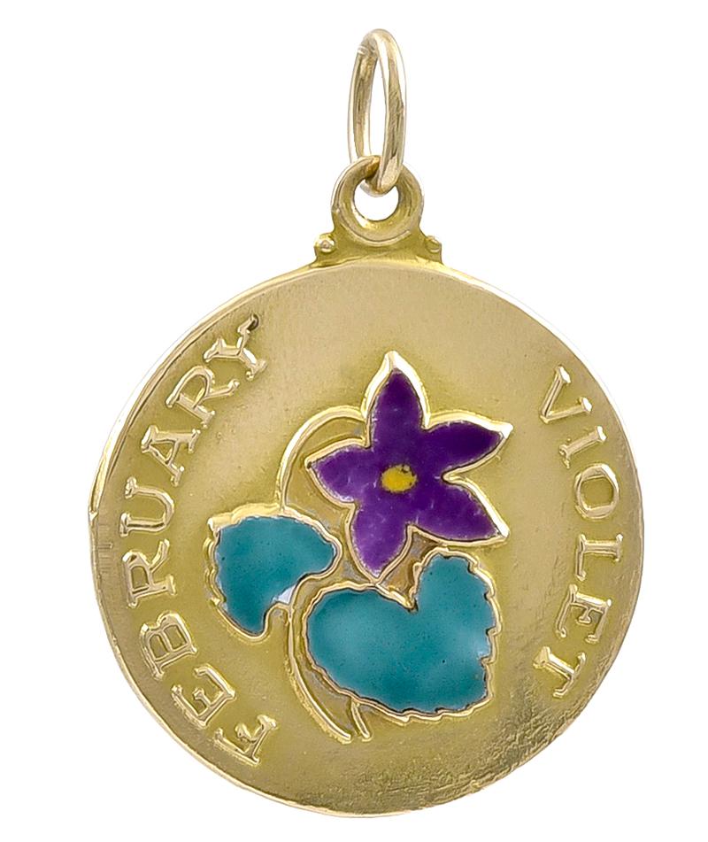 Women's or Men's Gold and Enamel February Charm For Sale