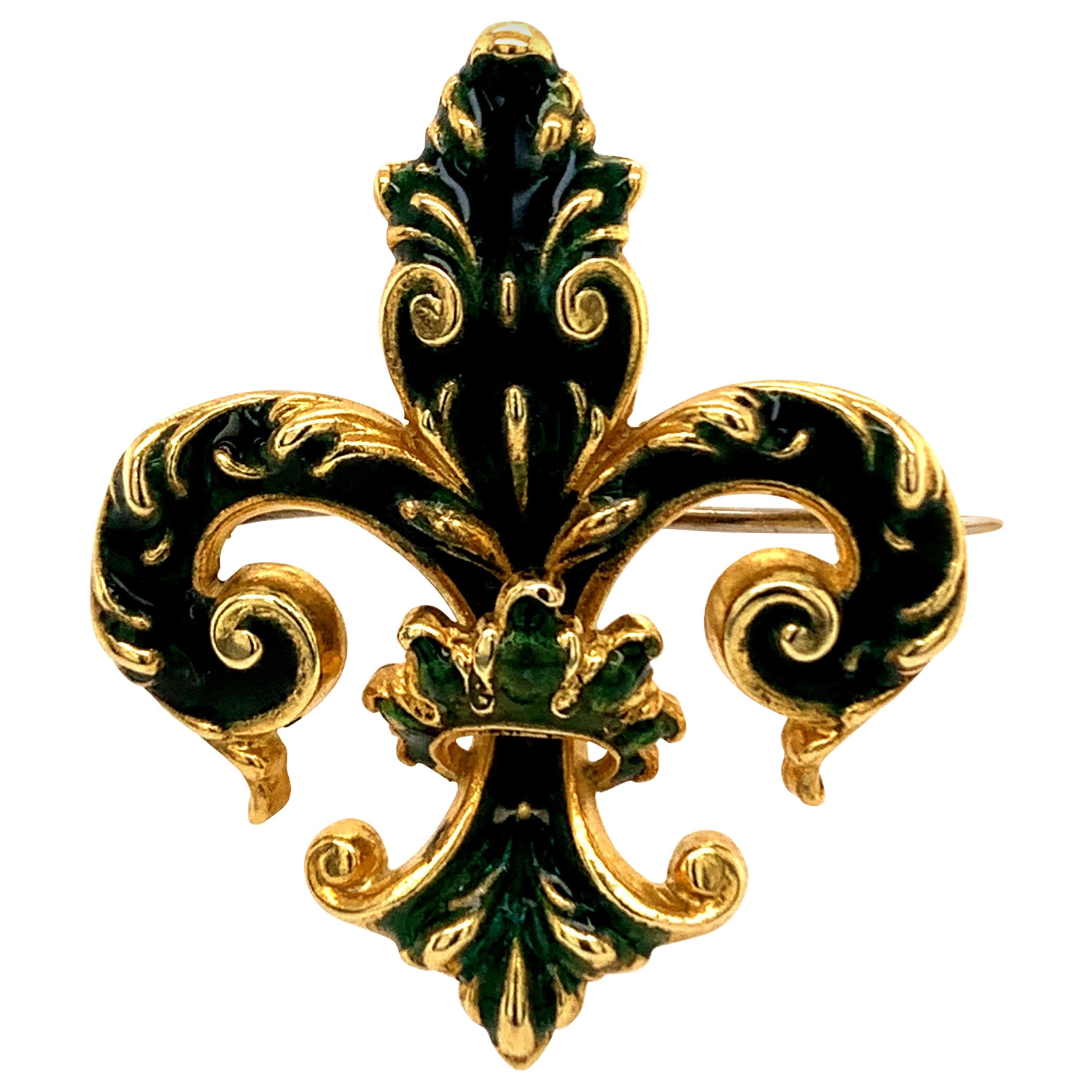 Gold and Enamel Fleur-de-Lis Pin/Pendant