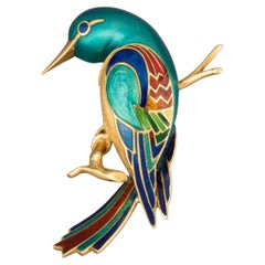 Gold and Enamel French Vintage Bird Brooch