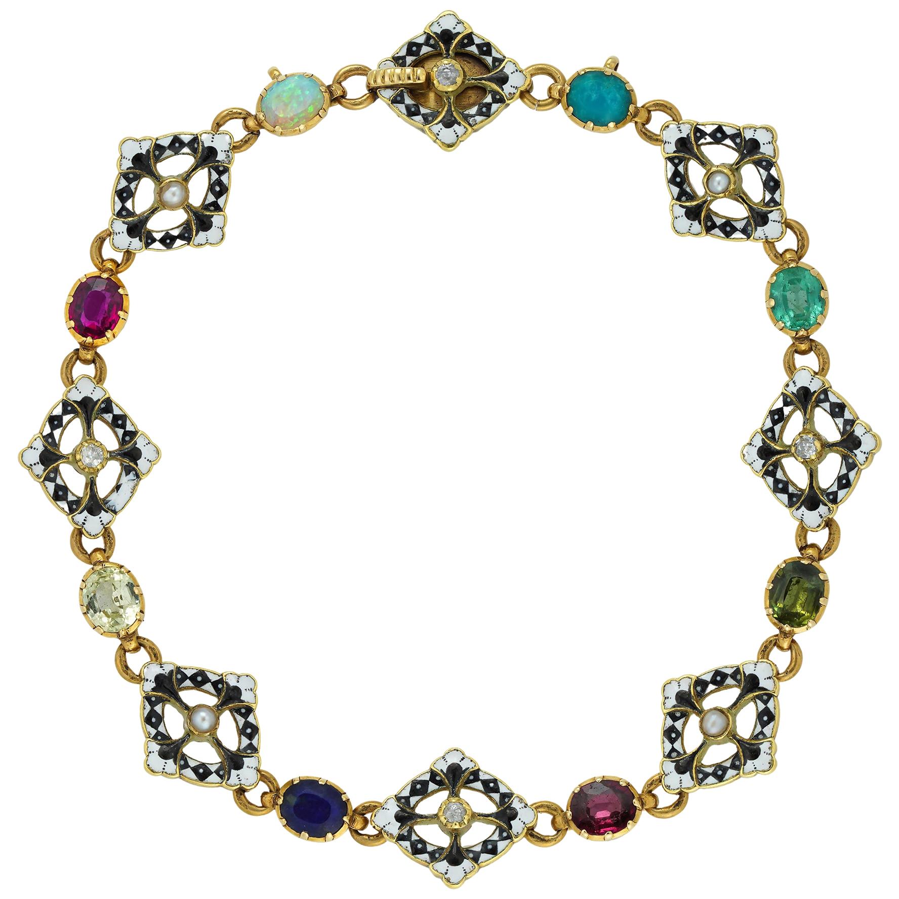 Gold and Enamel Gemset Bracelet by Giuliano