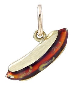 Gold and Enamel Hot Dog Charm