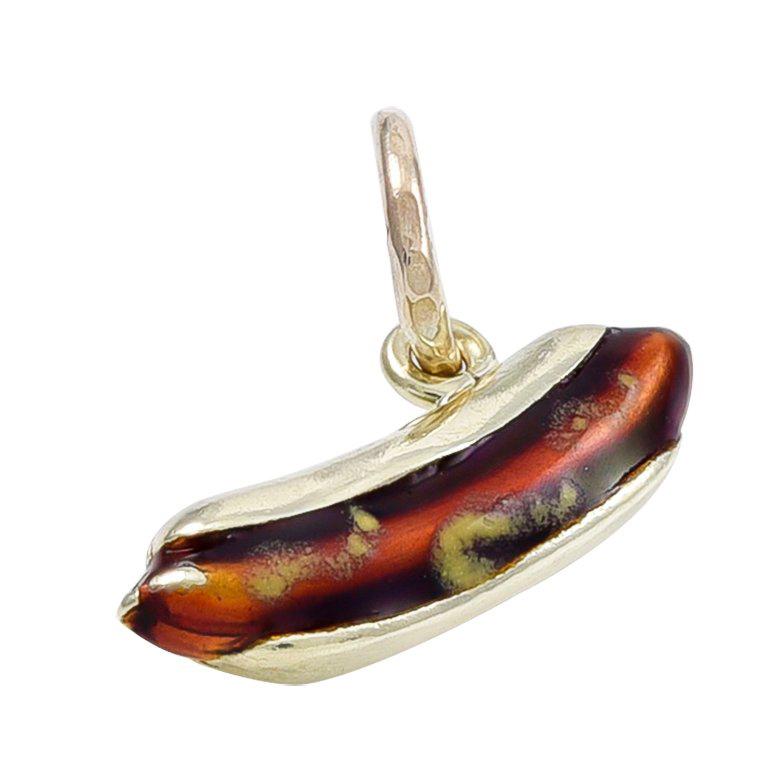 Gold and Enamel Hot Dog Charm