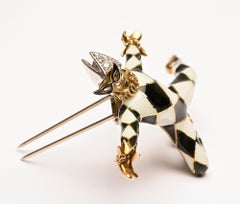 Gold and Enamel Jester Brooch