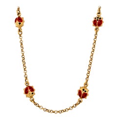 Vintage Gold and Enamel Lady Bug Necklace