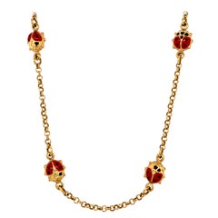 Gold and Enamel Lady Bug Necklace