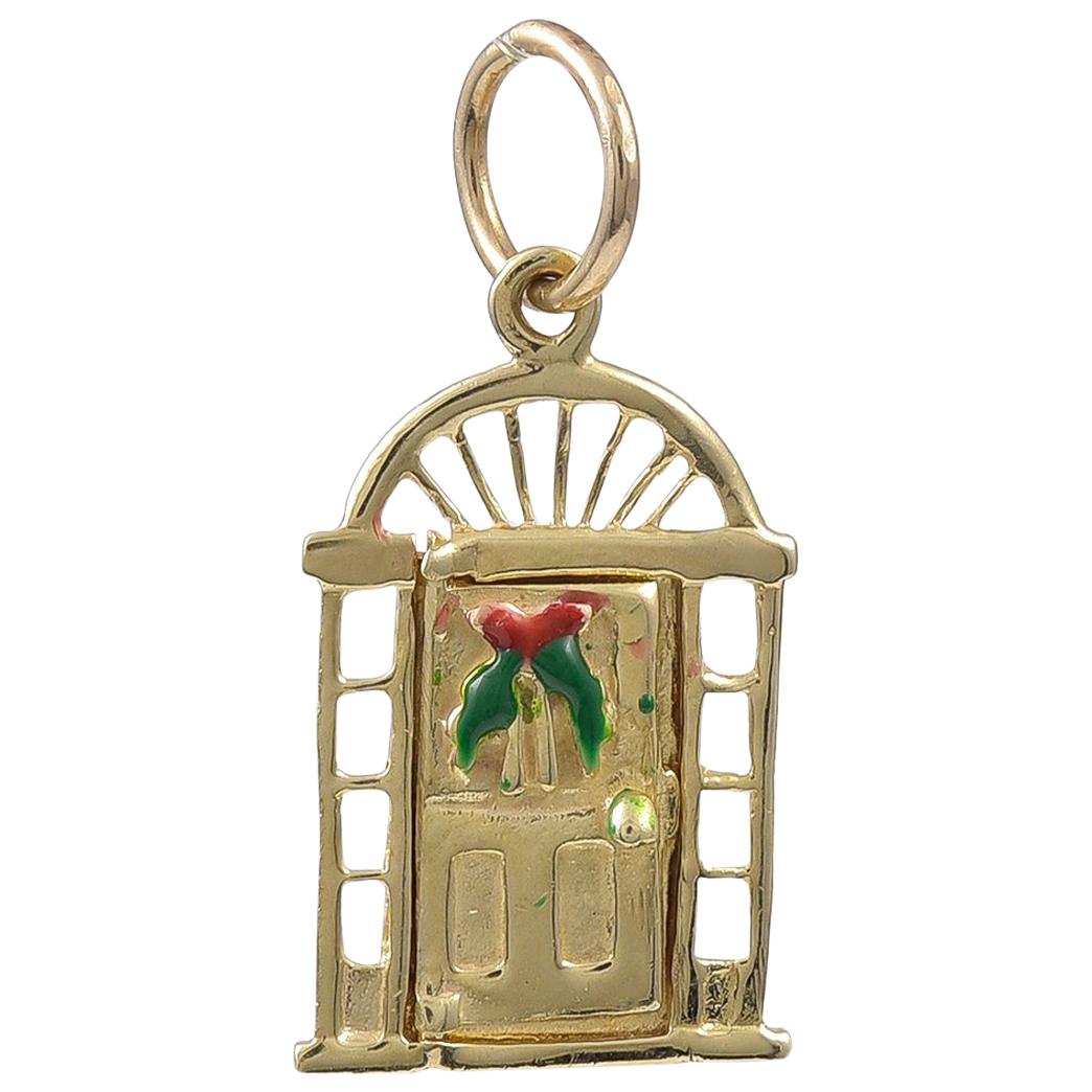 Gold and Enamel Merry Christmas Charm For Sale