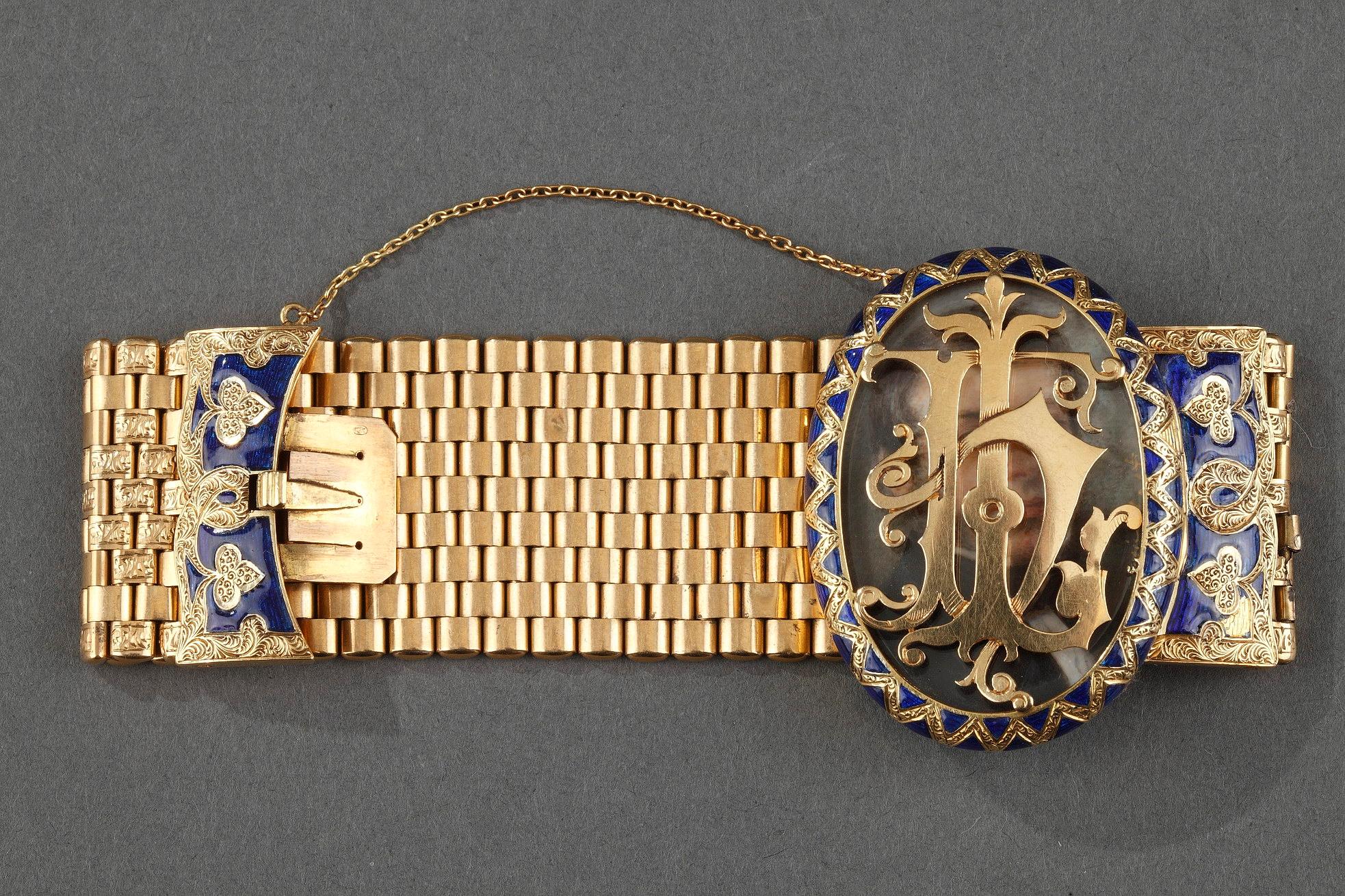 Napoleon III Gold and Enamel Miniature Bracelet, Bost, 19th Century For Sale