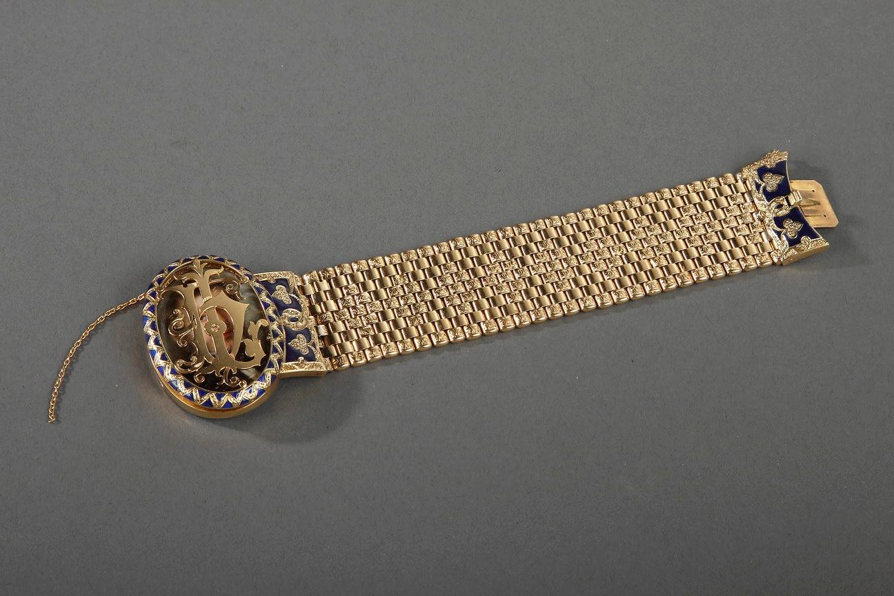 Gold and Enamel Miniature Bracelet, Bost, 19th Century In Good Condition For Sale In Paris, FR