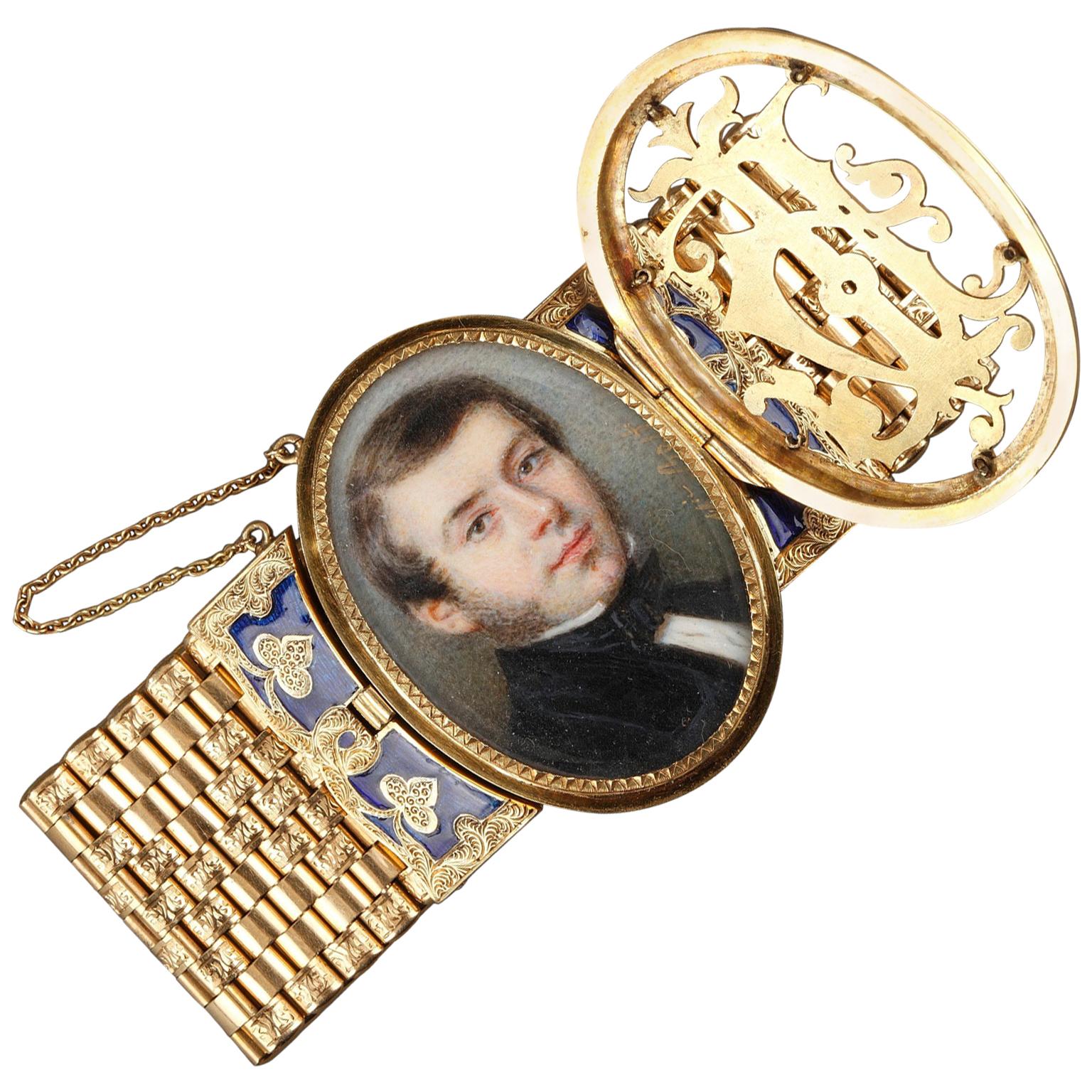 Gold and Enamel Miniature Bracelet, Bost, 19th Century For Sale