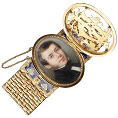 Antique Gold and Enamel Miniature Bracelet, Bost, 19th Century