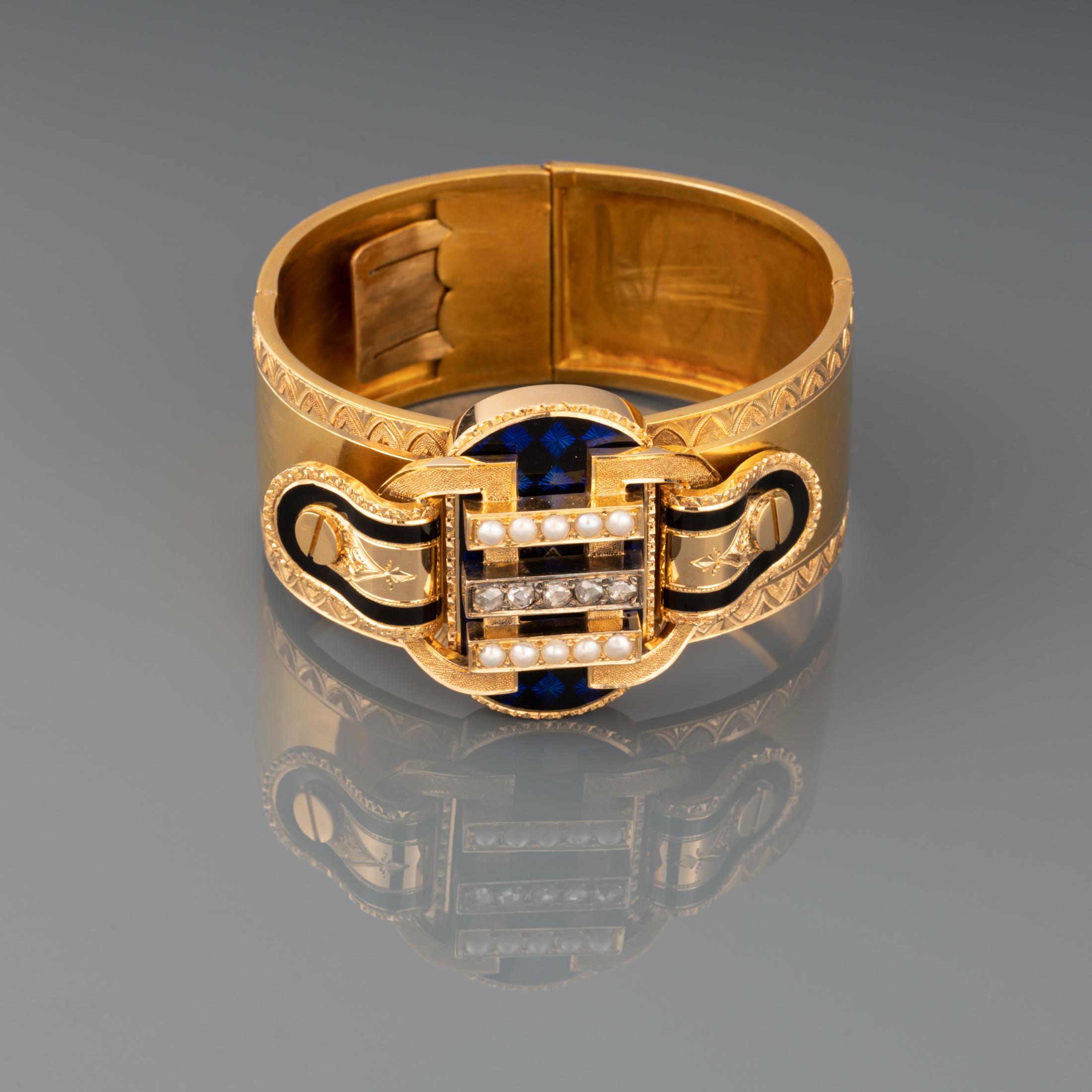 Women's Gold and Enamel Napoleon III Bracelet For Sale