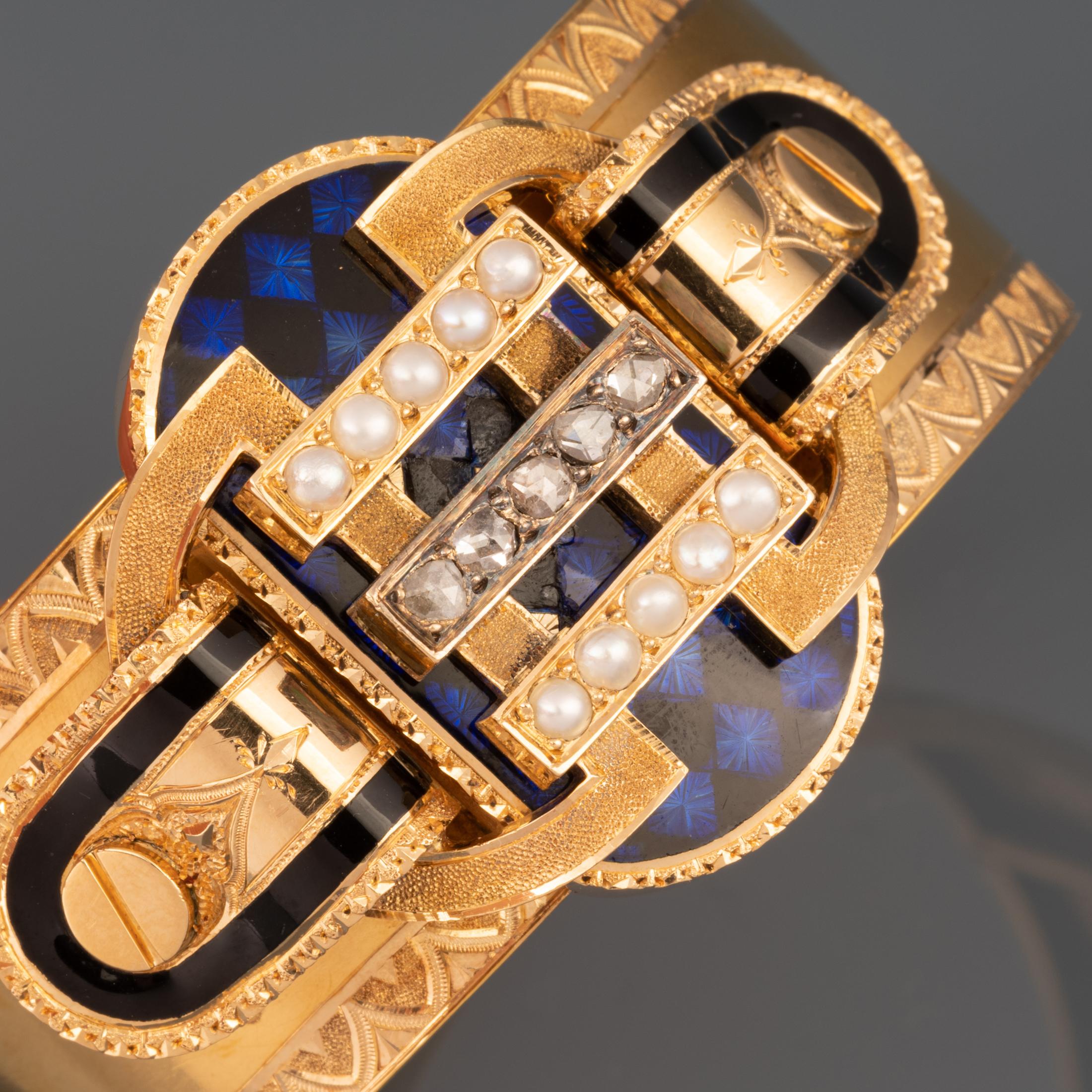 Gold and Enamel Napoleon III Bracelet For Sale 1