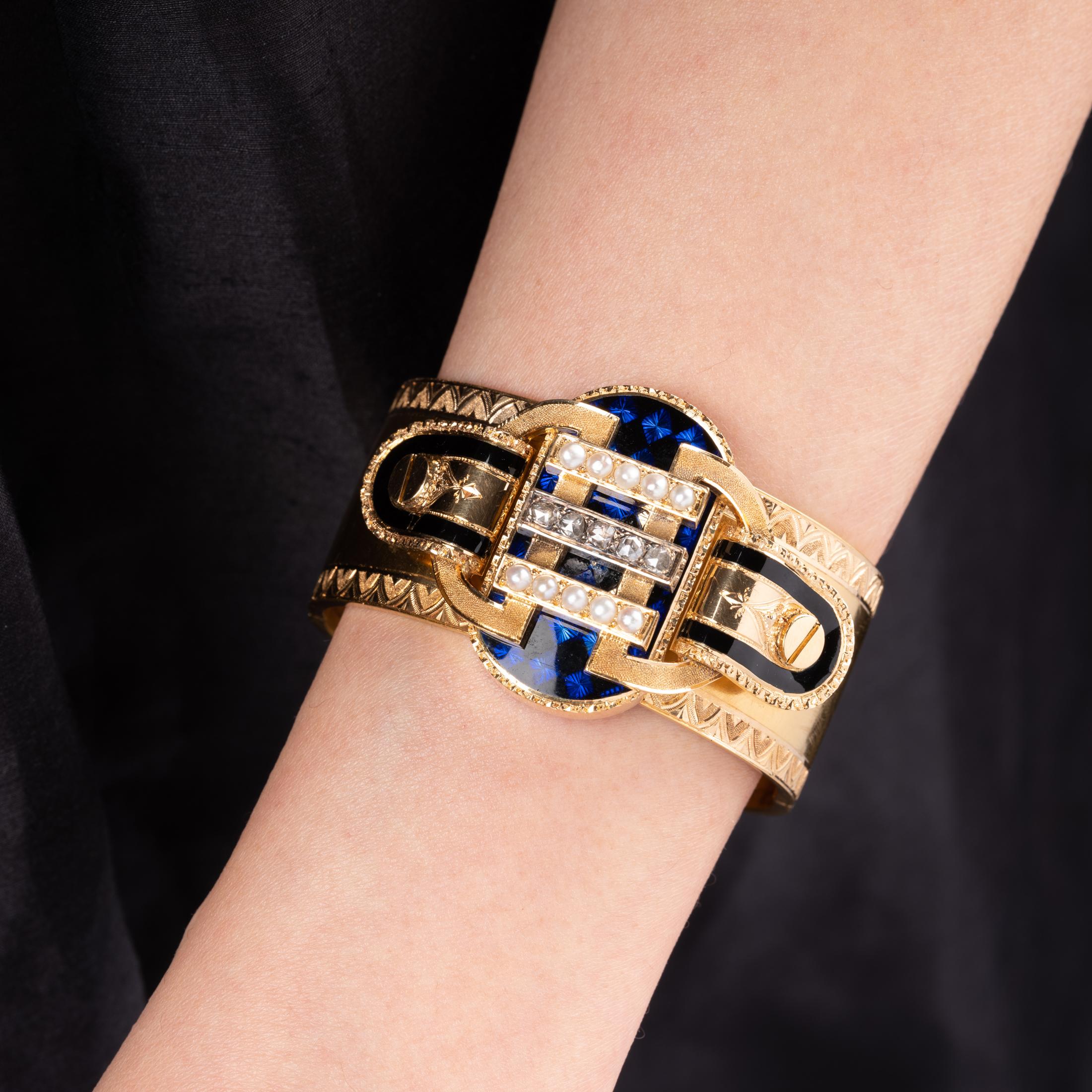 Gold and Enamel Napoleon III Bracelet For Sale 3