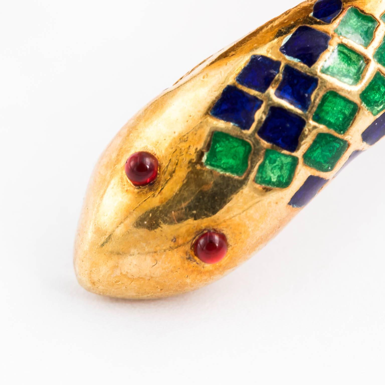 Gold and Enamel Serpent Ring For Sale 4