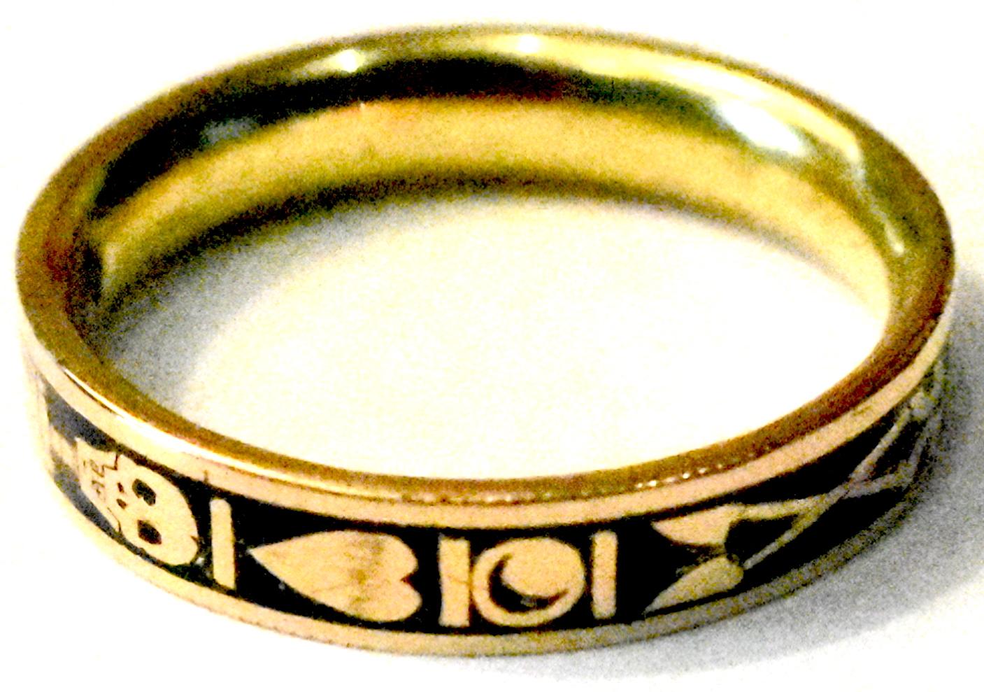 Wonderful Memento Mori skeleton ring enameled in black with gold symbols. Memento Mori means “remember you must die