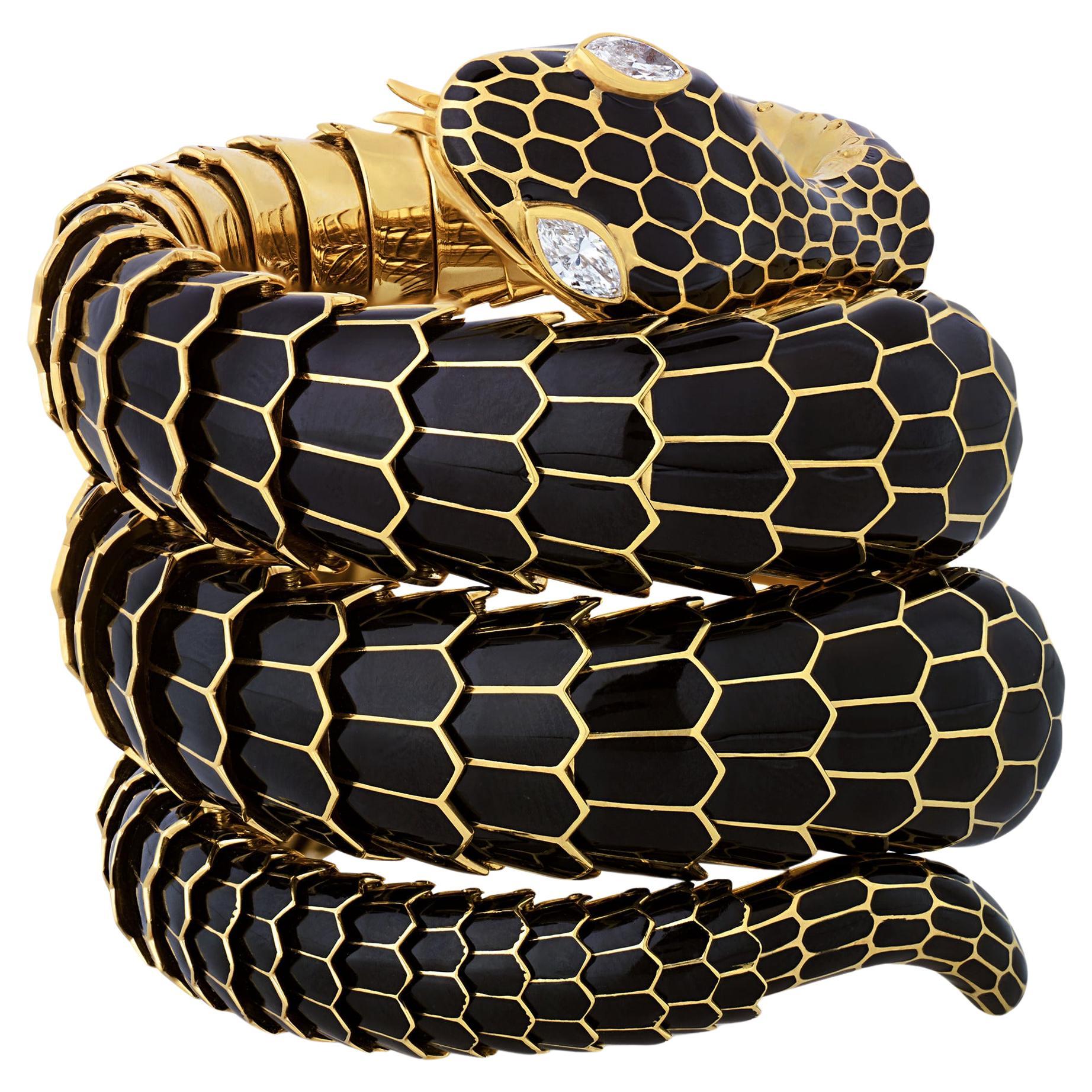 Gold And Enamel Snake Bracelet