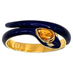 Gold and Enamel Citrine and Diamond Snake Bracelet