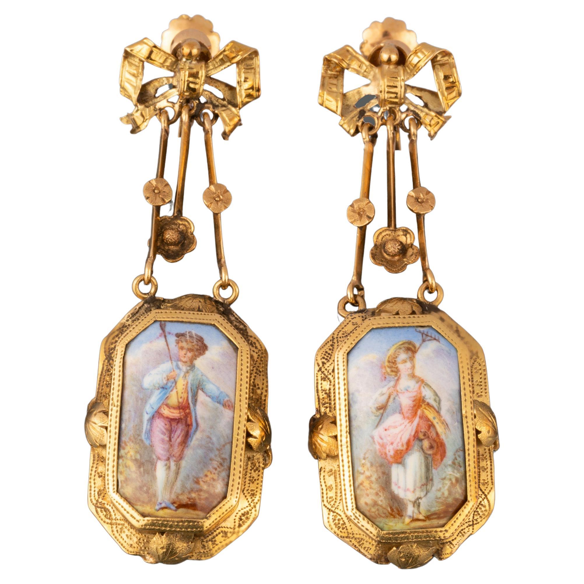 Gold and Enamel Victorian Earrings For Sale