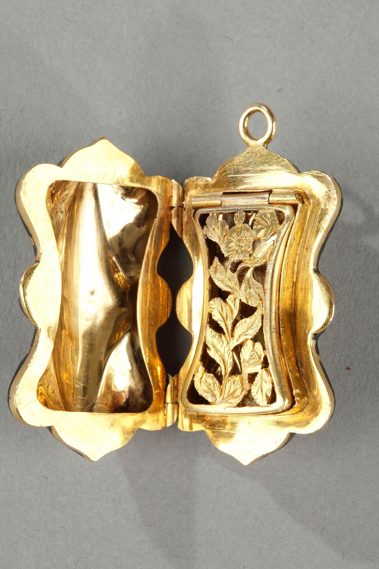 Vinaigrette aus Gold und Emaille, Werk aus der Mitte des 19. Jahrhunderts Damen im Angebot