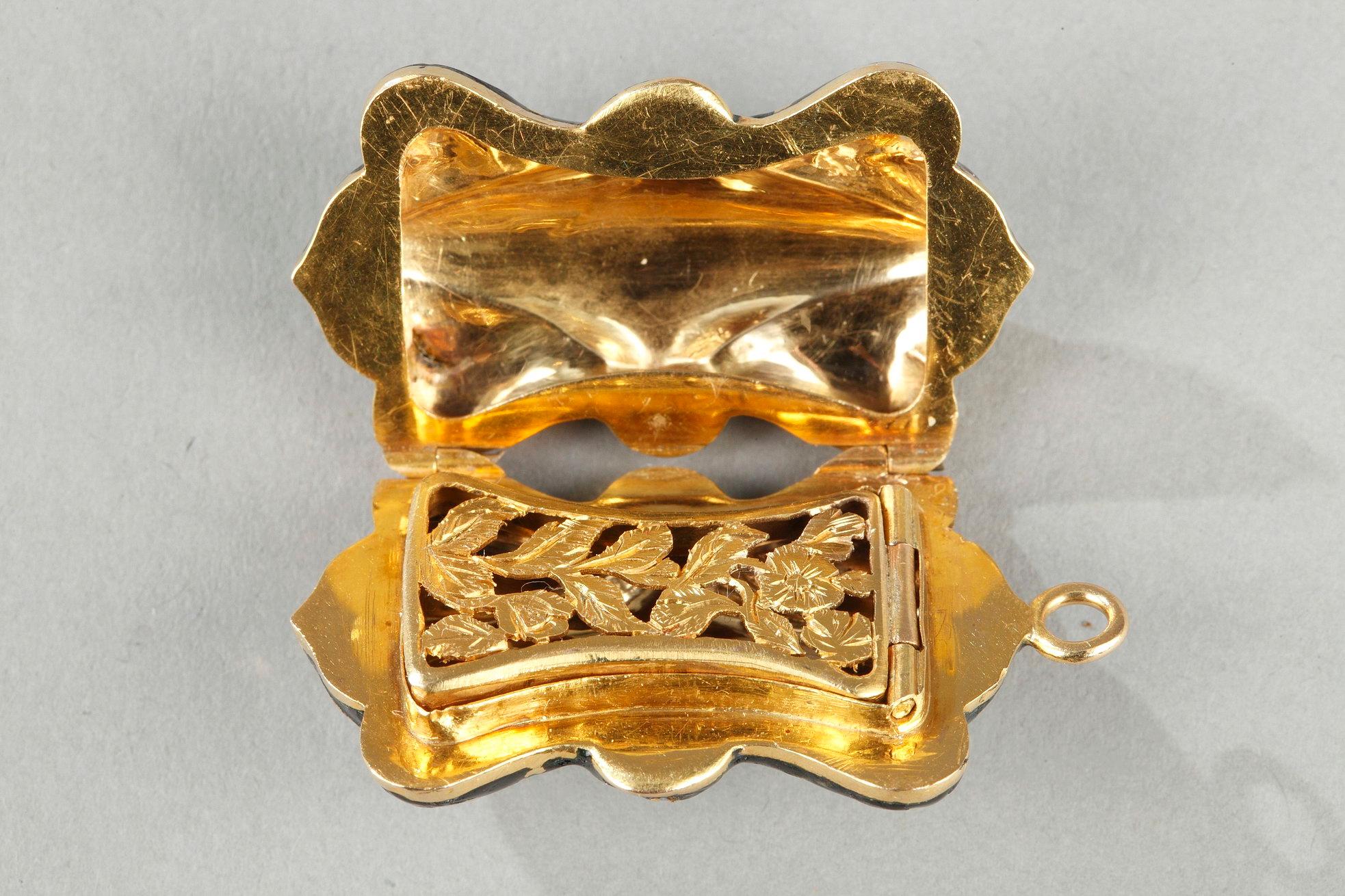 Vinaigrette aus Gold und Emaille, Werk aus der Mitte des 19. Jahrhunderts im Angebot 1