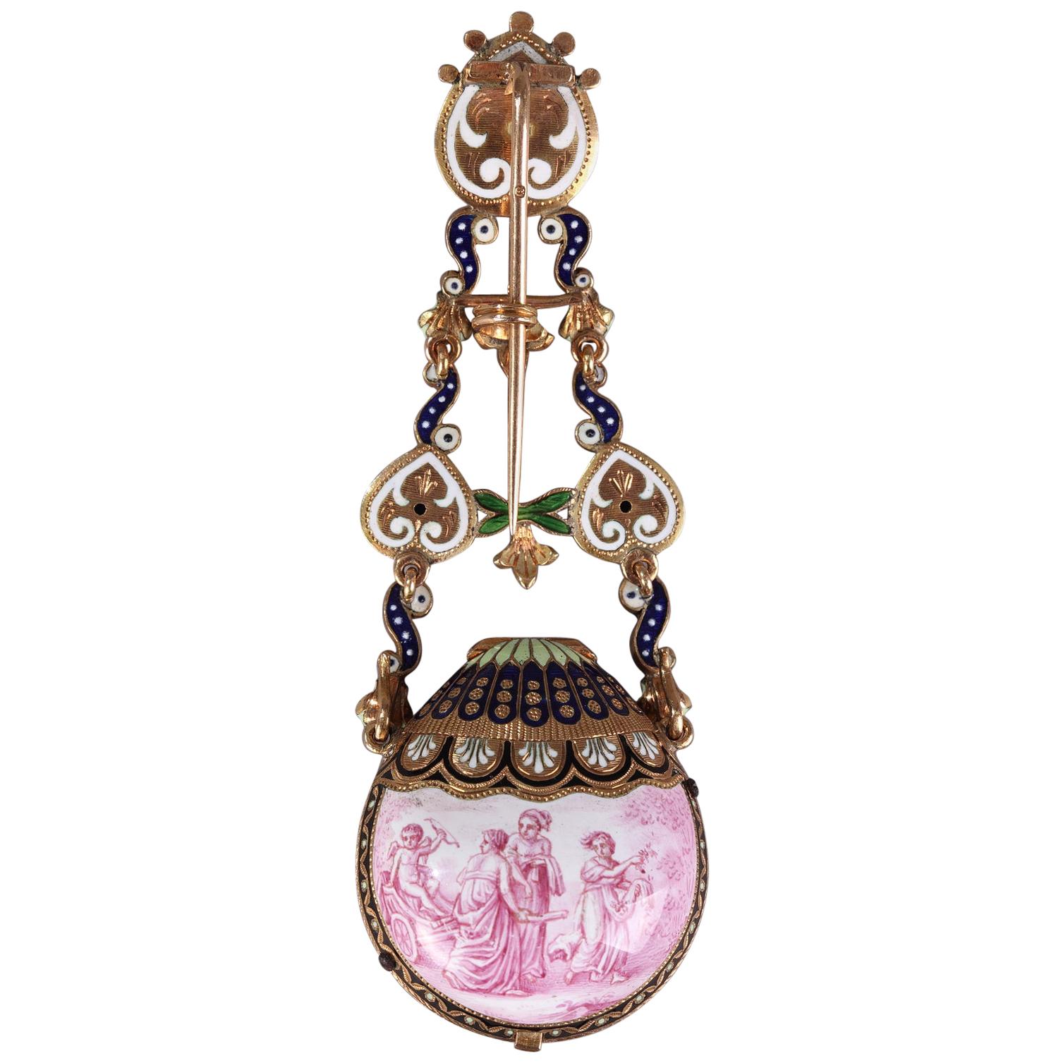 Montre/Chatelaine en or et émail, artisanat viennois, vers 1860-1870