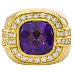 Gold and Faceted Amethyst Ring with Diamonds