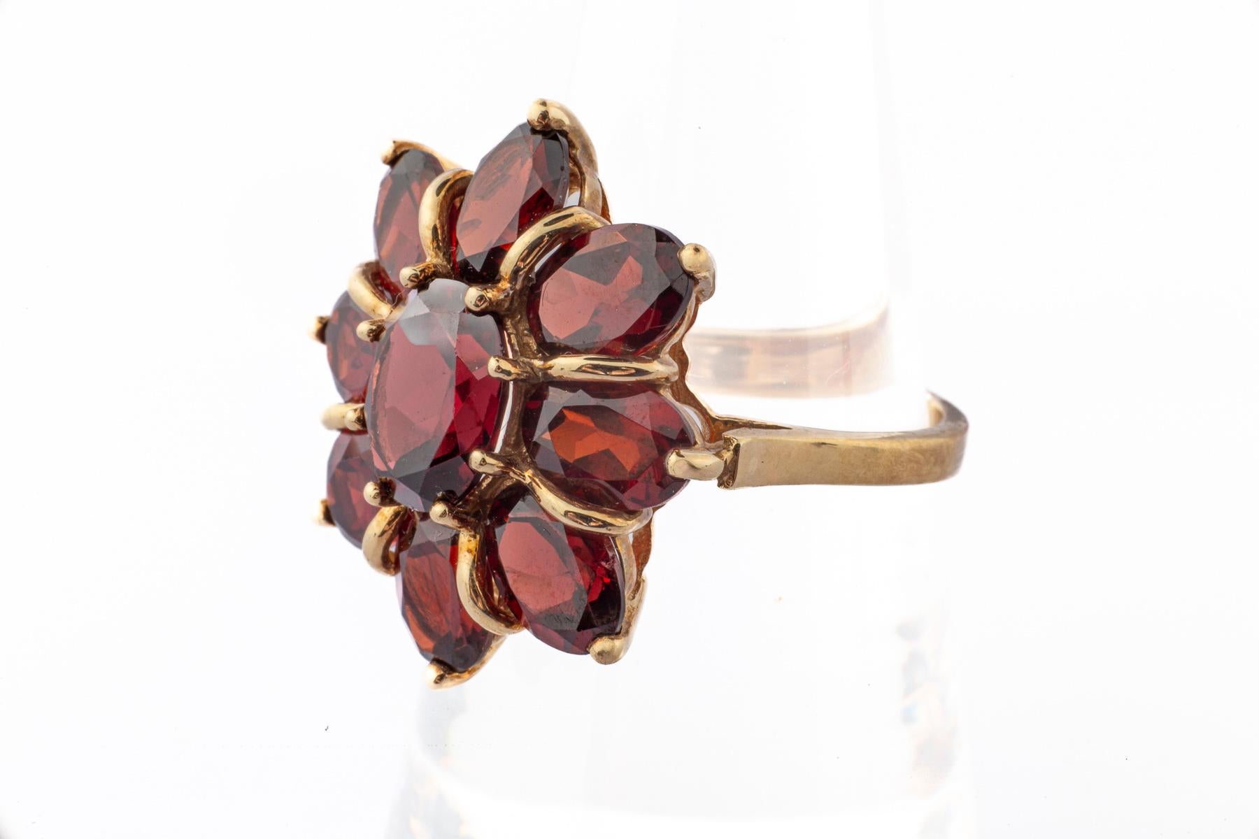 Modern Gold and Garnet Mid Century Flower Ring For Sale