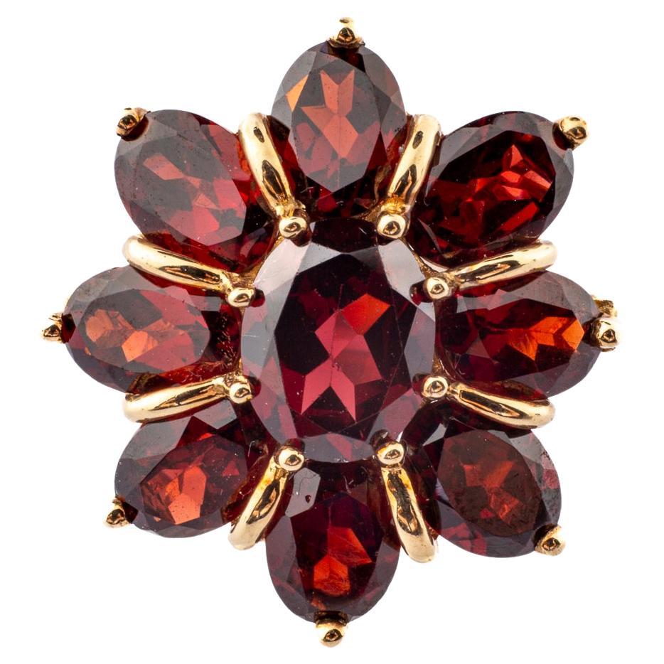 Gold and Garnet Mid Century Flower Ring For Sale