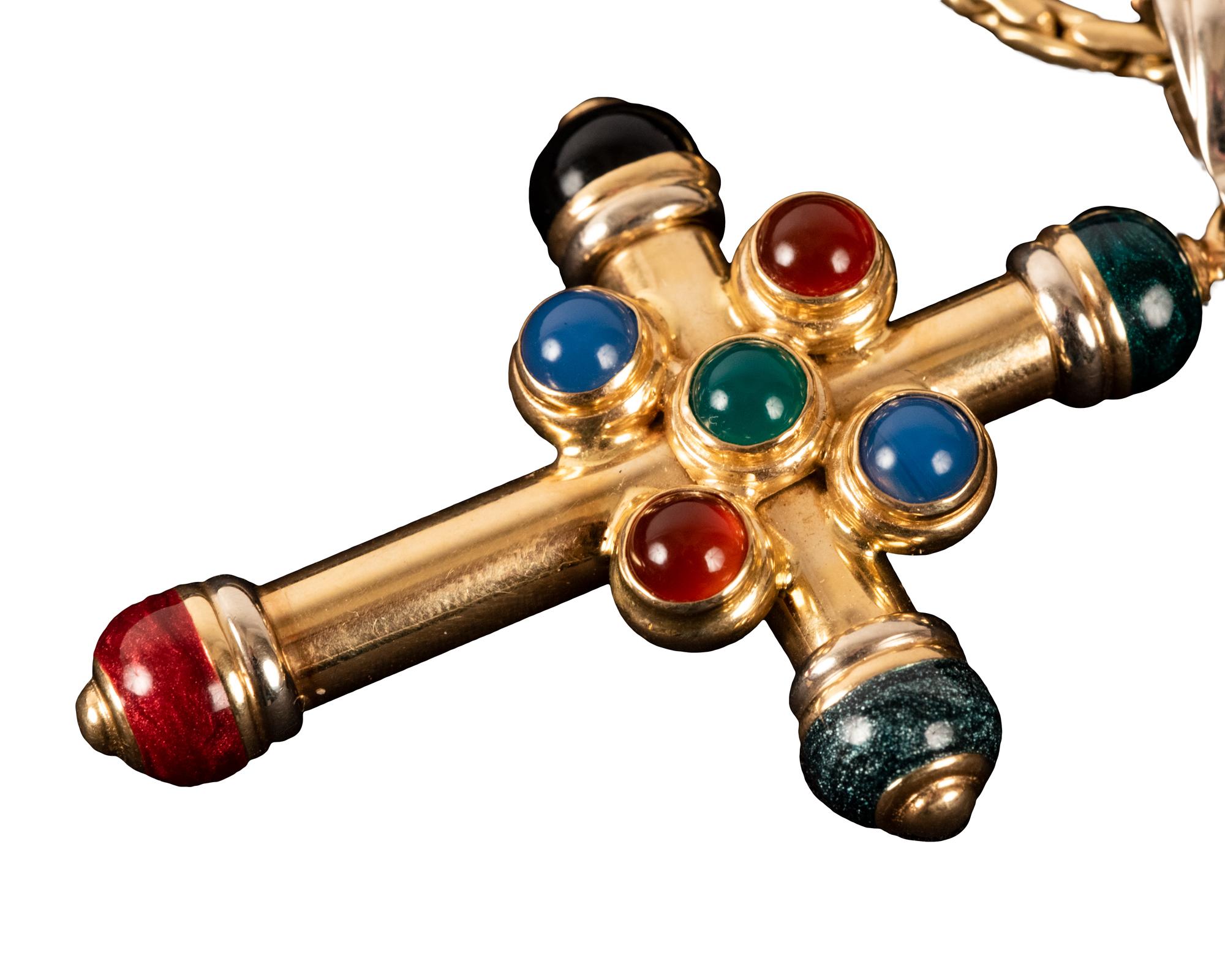 14-karat yellow gold and gemstone cross on chain, 1.75