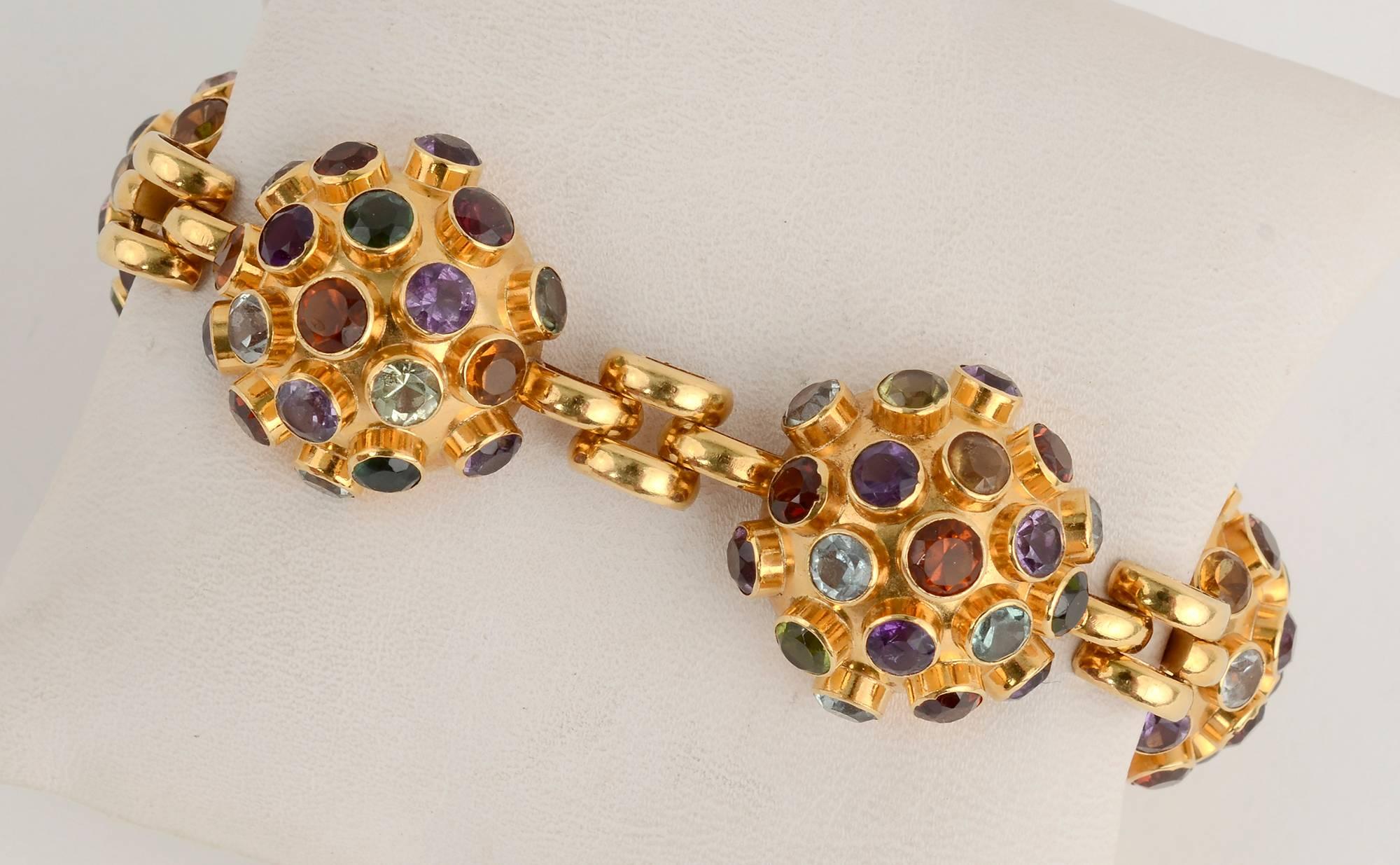 Modernist Gold and Gemstone Sputnik Bracelet