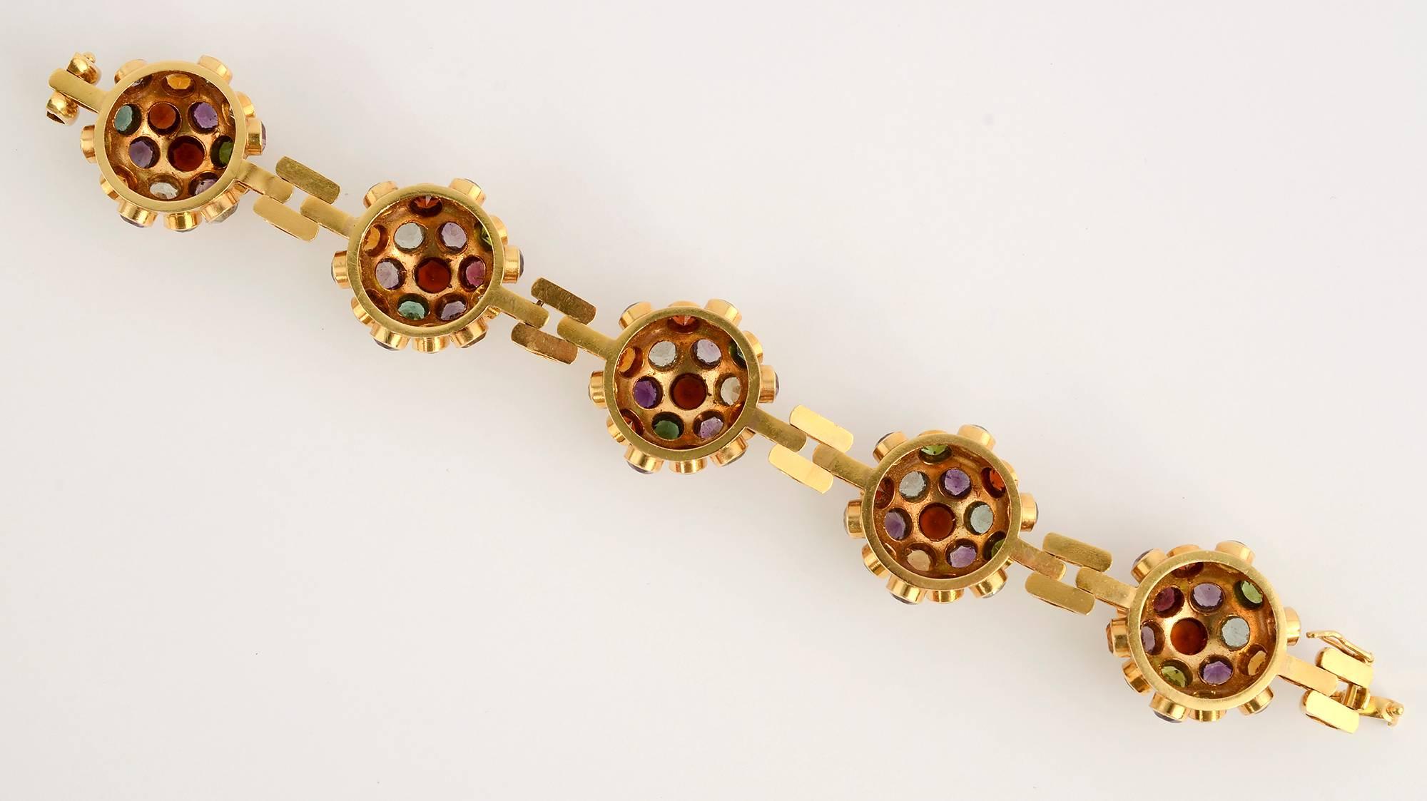 Gold and Gemstone Sputnik Bracelet In Excellent Condition In Darnestown, MD