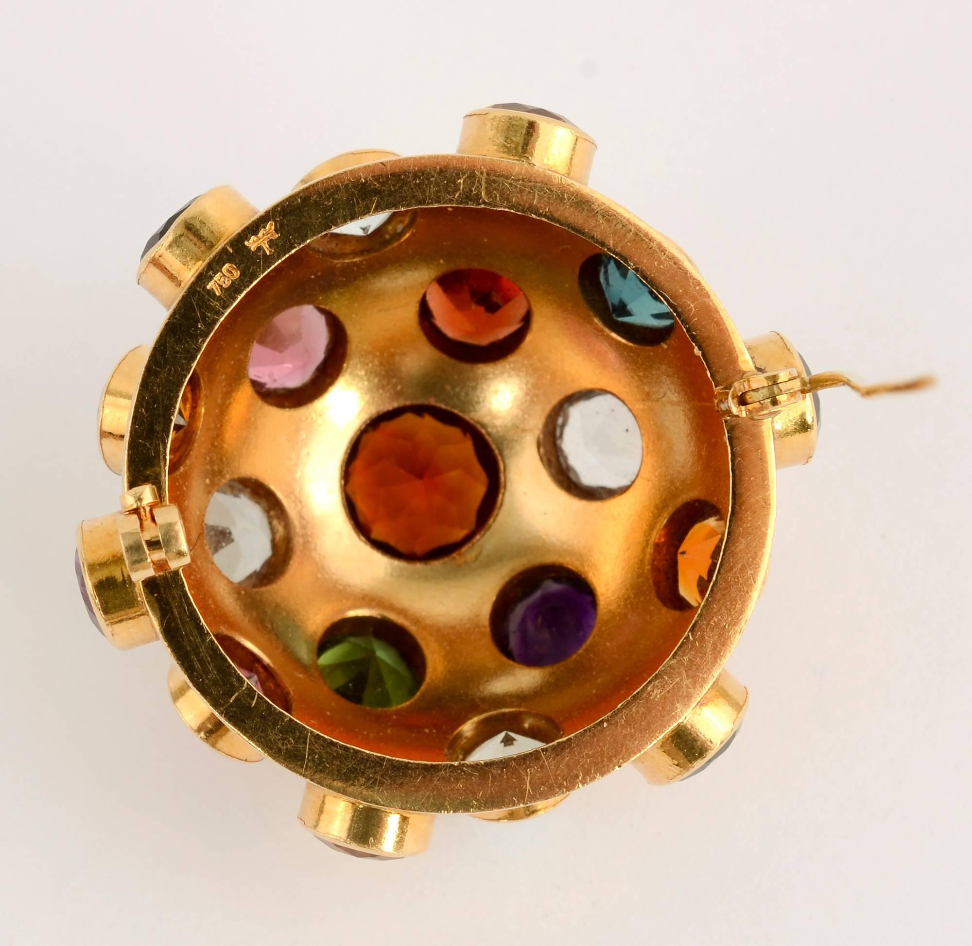 Gold and Gemstone Sputnik Brooch In Excellent Condition For Sale In Darnestown, MD