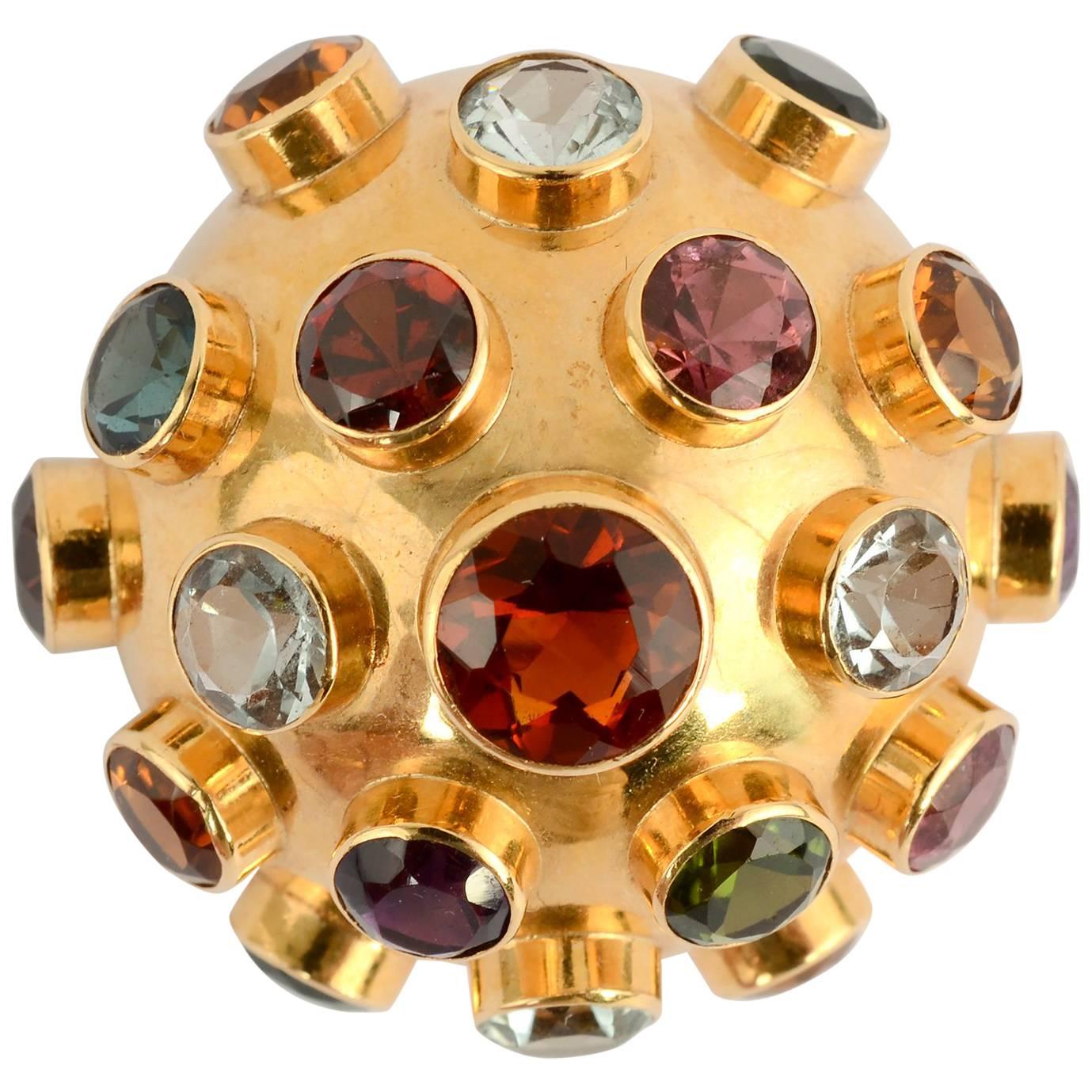 Gold and Gemstone Sputnik Brooch For Sale