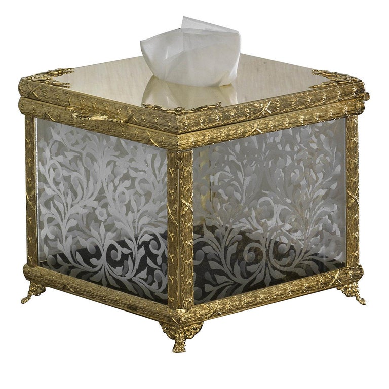 Gold and Glass Square Tissue Box Holder For Sale at 1stDibs | vintage gold tissue  box holder, antique tissue holder, antique tissue box cover