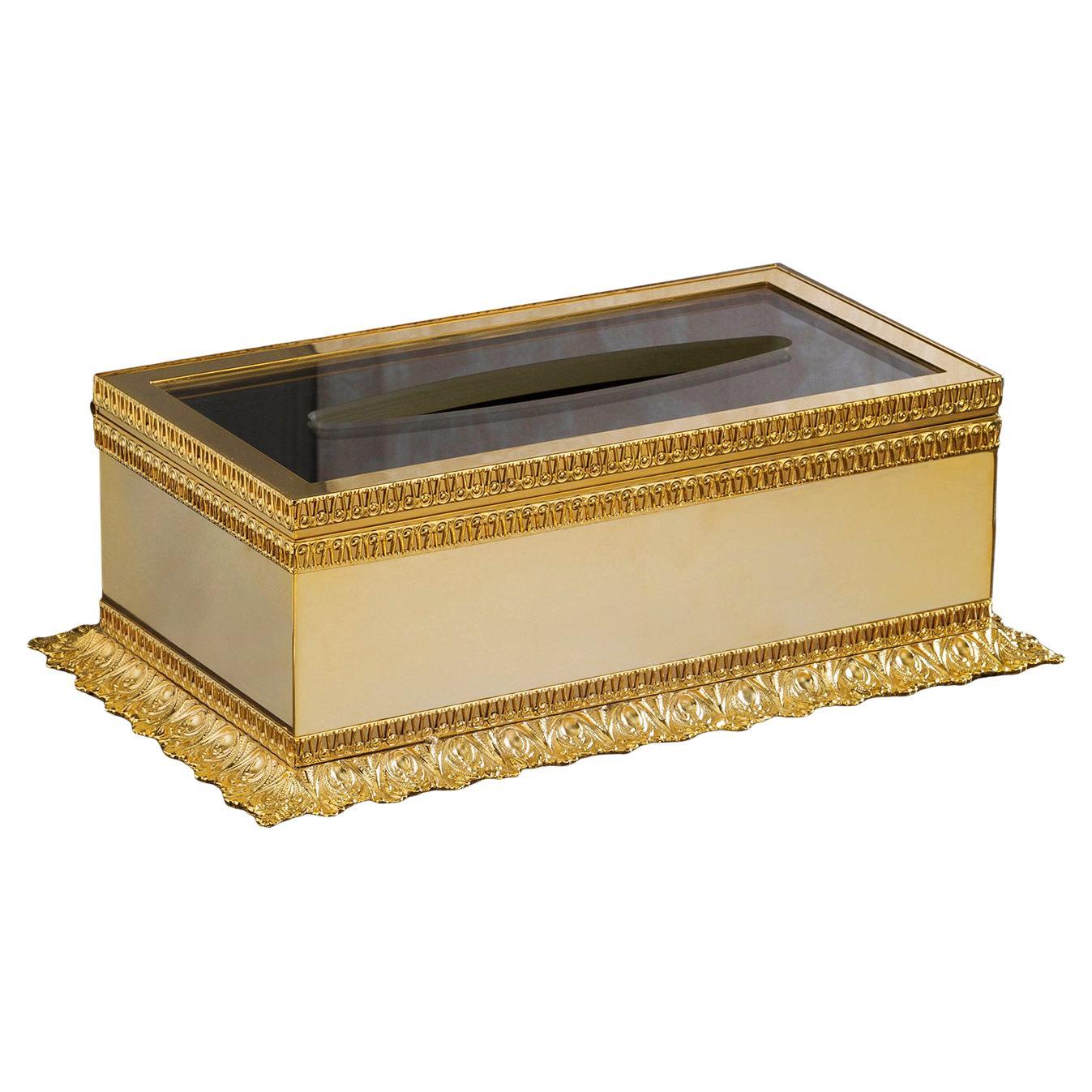 Gold and Glass Tissue Box Holder For Sale