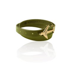 Gold and Green Airplane leather bracelet