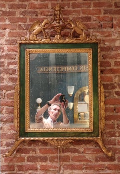 Gold and Green Carved Wood Italian Wall Mirror, 19th Century