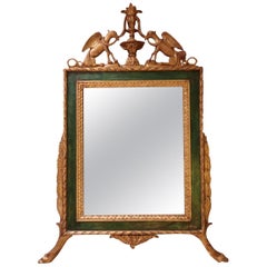 Gold and Green Carved Wood Italian Wall Mirror, 19th Century