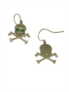 Gold and Green Garnet Vintage Skull and Cross Bones Earrings