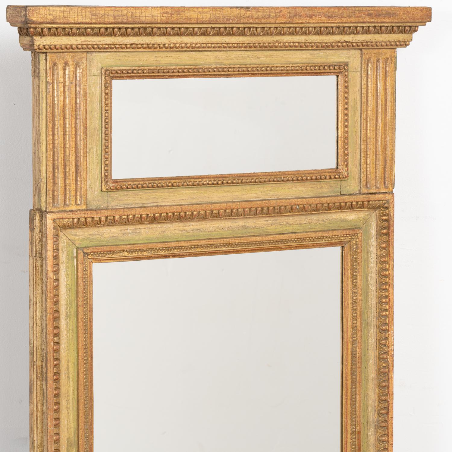 Swedish Gold and Green Painted Trumeau Mirror, Sweden circa 1820-40 For Sale
