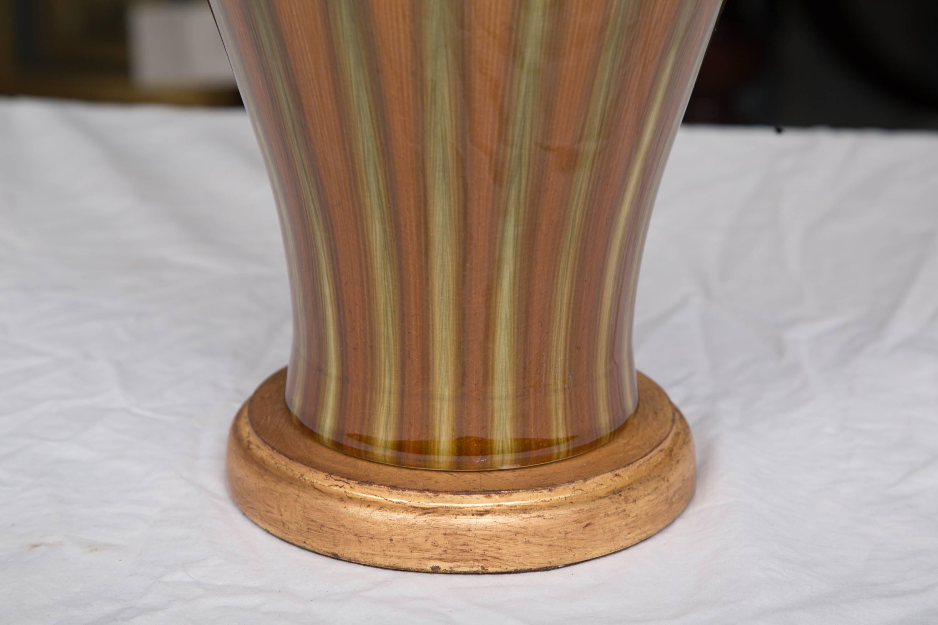 Gold and Green Striped Modern Table Lamps In Good Condition In WEST PALM BEACH, FL