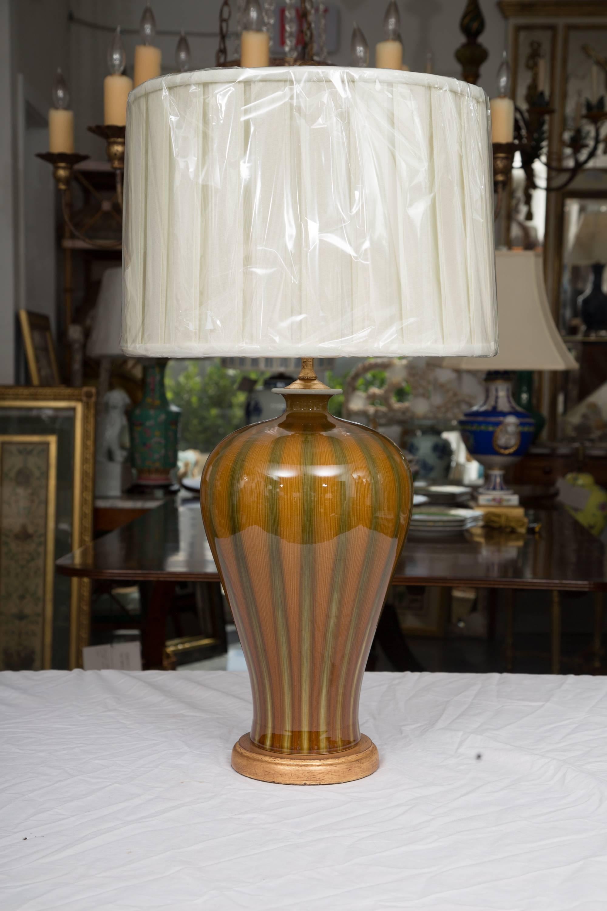 20th Century Gold and Green Striped Modern Table Lamps