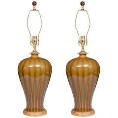 Gold and Green Striped Modern Table Lamps