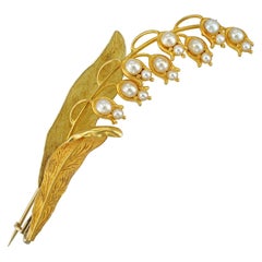 Gold and Half-Pearl Lily of the Valley Spray Brooch